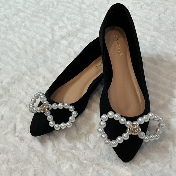 Bamboo the point pearl bow classic black noir slip on flats new without box - Picture 8 of 9